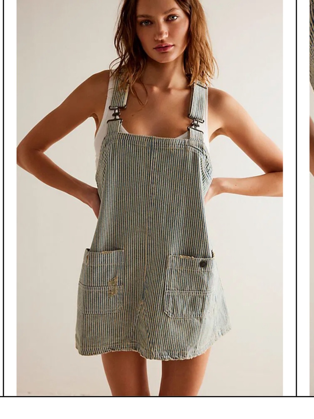 Free People Striped Mini Overall Dress in Light Blue & White